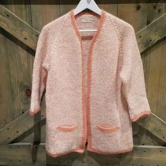 VINTAGE HAND KNIT ORANGE CARDIGAN BY POLLY COTTAGE PRAIRIE FARM CABIN - Picture 1 of 11